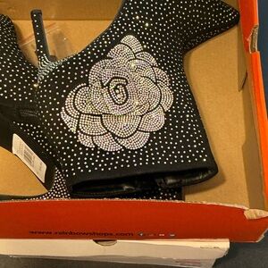 Black Rhinestone Embellished Ankle Boots